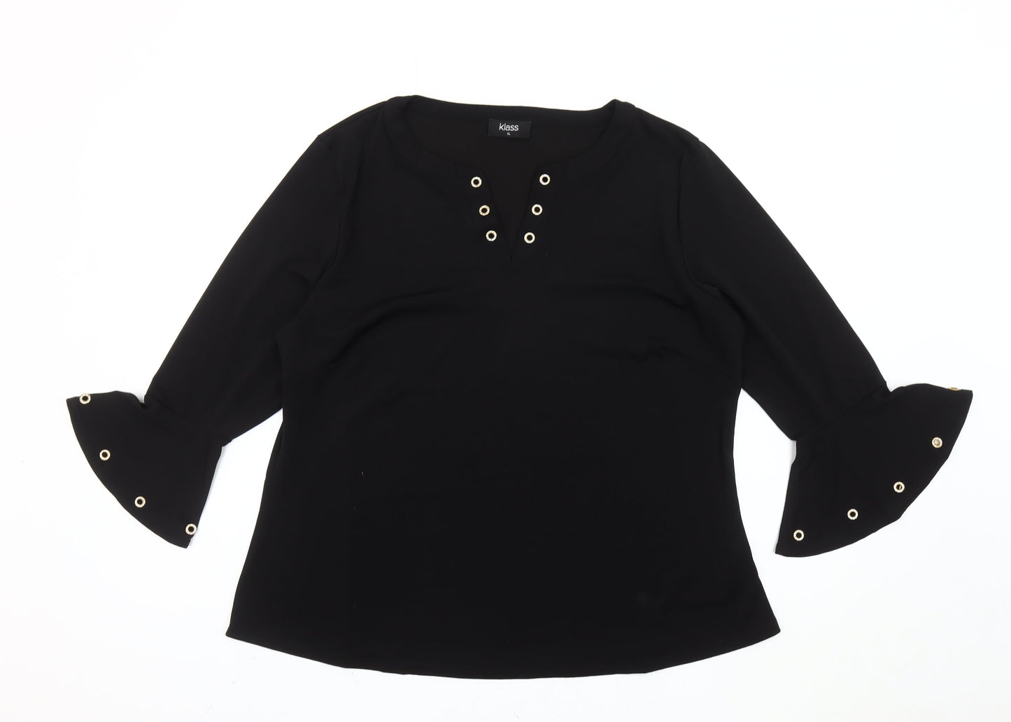 Klass Women’s Black Bell Sleeve Eyelet Blouse XL Regular Fit