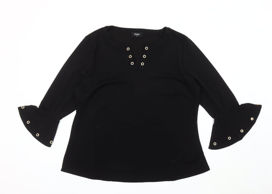 Klass Women’s Black Bell Sleeve Eyelet Blouse XL Regular Fit