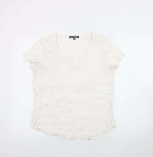 Laura Ashley Women’s Ivory Floral Embroidered T-Shirt Size 10