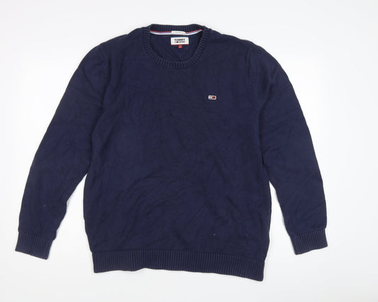 Tommy Jeans Men's Blue Cotton Pullover Jumper L Regular Fit