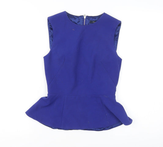 French Connection Women’s Blue Peplum Blouse Size 6 Sleeveless Zip