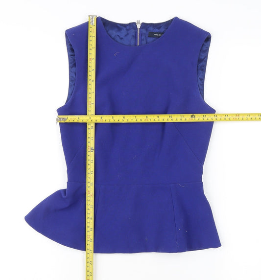 French Connection Women’s Blue Peplum Blouse Size 6 Sleeveless Zip