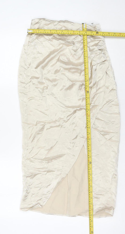 Zara Women’s Beige XS Wrap Midi Skirt High Rise Lined Slit