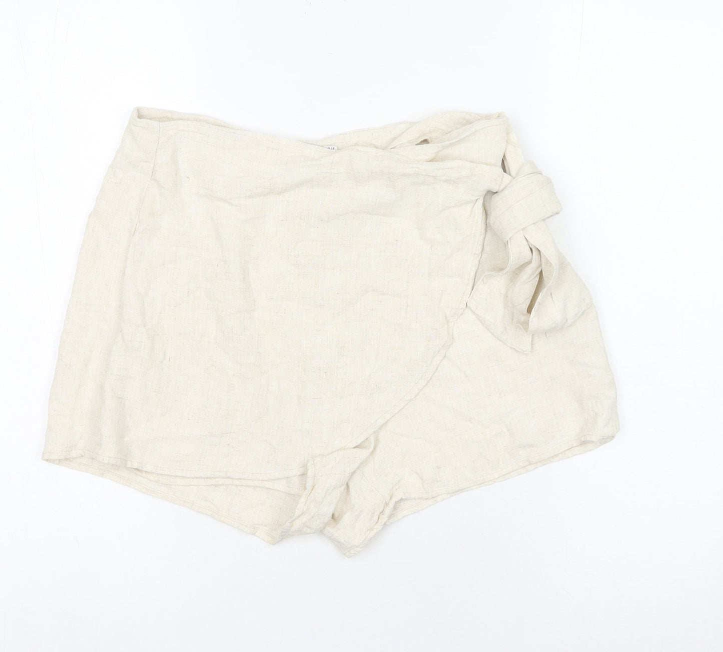 Stradivarius Women’s Ivory Size 10 Wrap Shorts Linen Blend