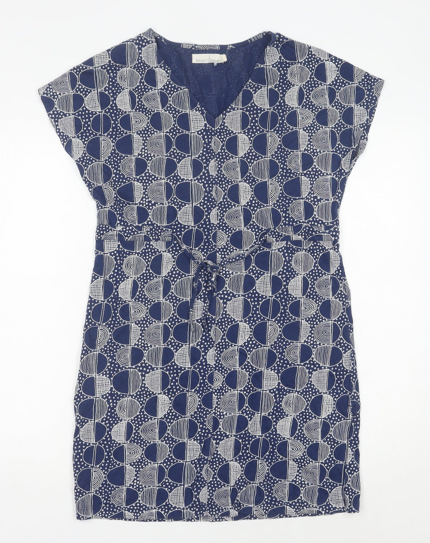 Seasalt Cornwall Women’s Blue Geometric Cotton Shift Dress Size 12