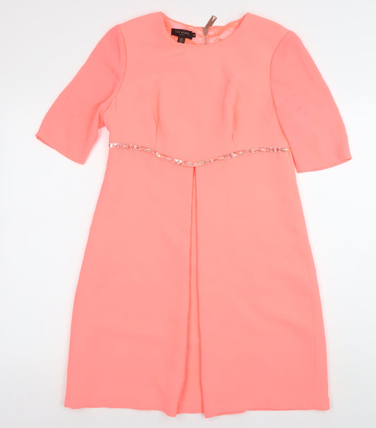 Ted Baker Women’s Pink Beaded Sheath Dress Size 10 Knee Length