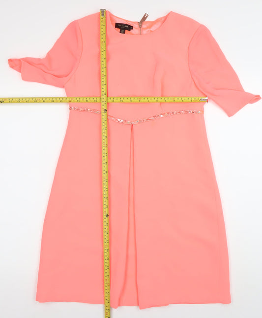 Ted Baker Women’s Pink Beaded Sheath Dress Size 10 Knee Length