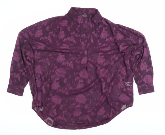 French Connection Women’s Purple Floral Long Sleeve Button-Up Shirt Size 8