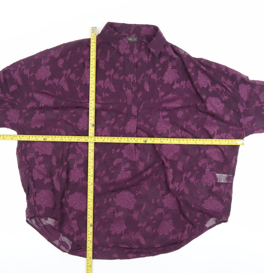 French Connection Women’s Purple Floral Long Sleeve Button-Up Shirt Size 8
