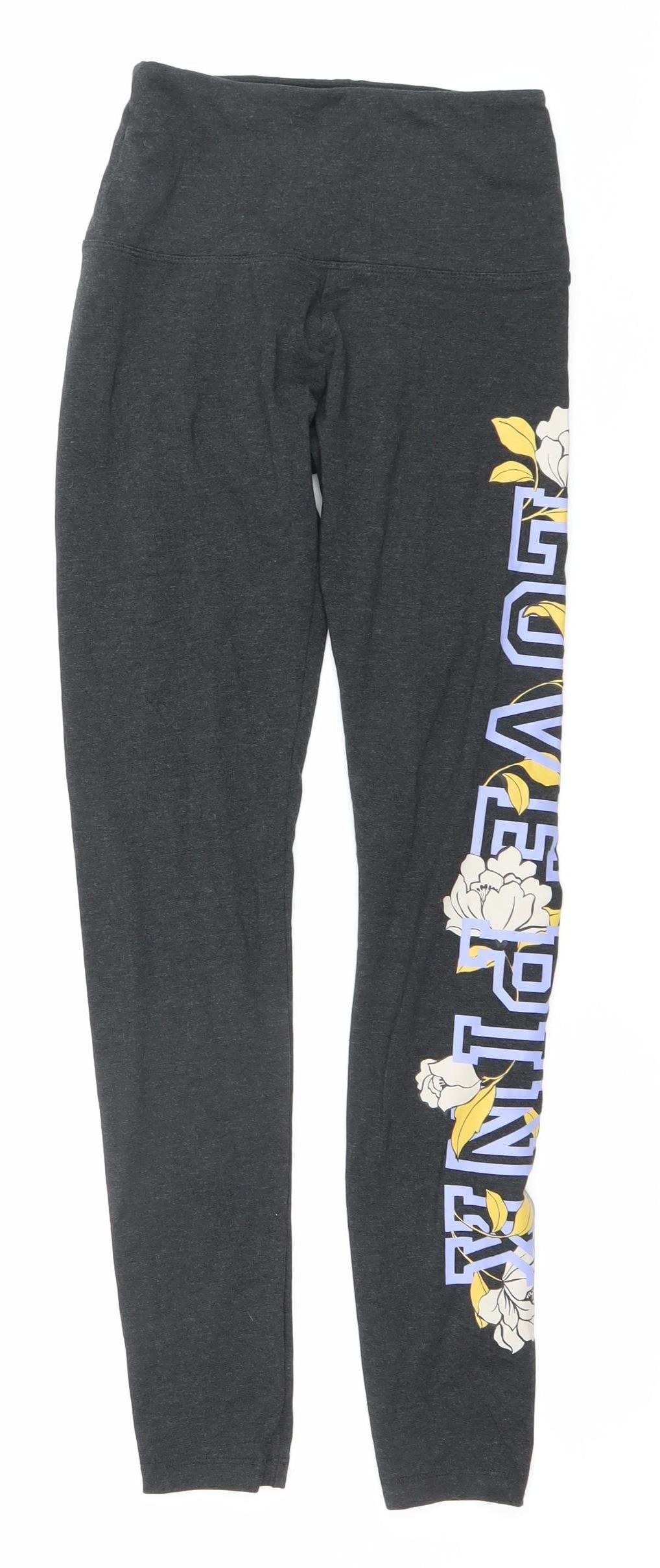 Victoria's Secret PINK Womens Black XS Floral Logo Leggings Activewear
