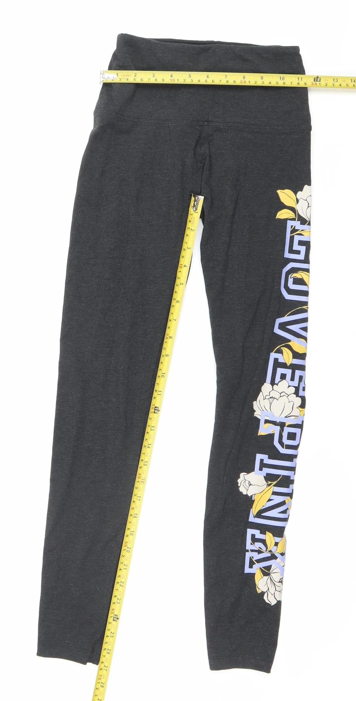 Victoria's Secret PINK Womens Black XS Floral Logo Leggings Activewear