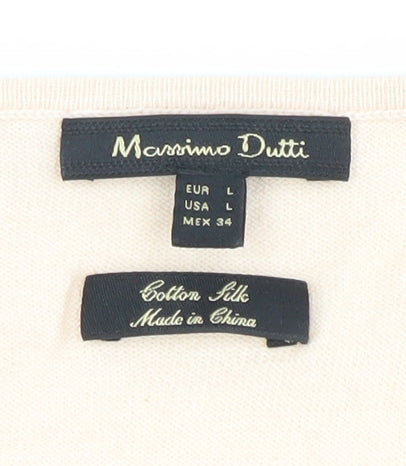 Massimo Dutti Women's Beige V-Neck Cotton Silk Jumper Size 12