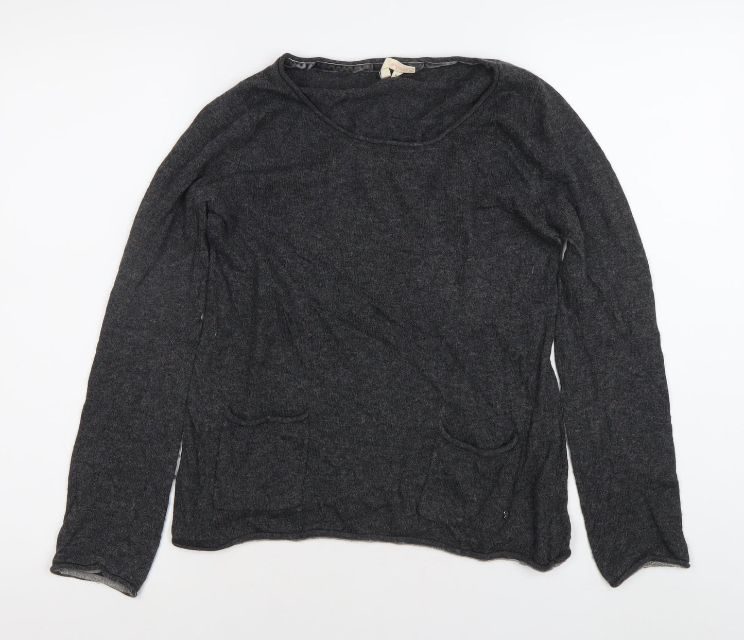 White Stuff Womens Grey Size 8 Scoop Neck Long Sleeve Knit Jumper