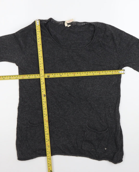 White Stuff Womens Grey Size 8 Scoop Neck Long Sleeve Knit Jumper