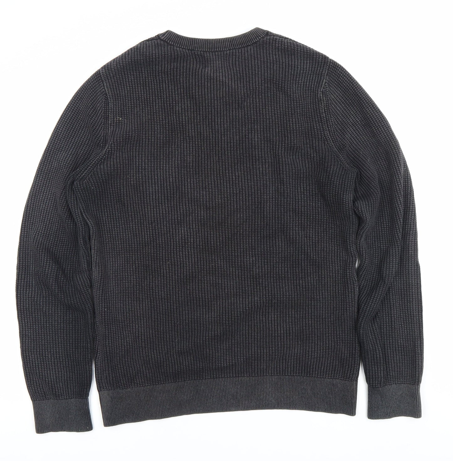 Superdry Men’s Black Waffle-Knit Cotton Crew Neck Jumper L