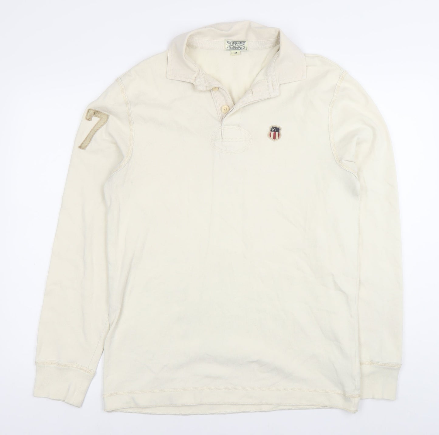 Ralph Lauren Mens Ivory Rugby Polo Shirt Long Sleeve M Cotton American Flag