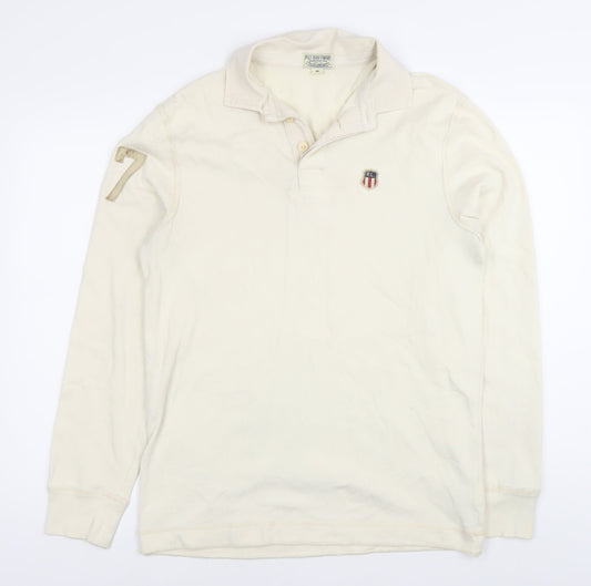Ralph Lauren Mens Ivory Rugby Polo Shirt Long Sleeve M Cotton American Flag