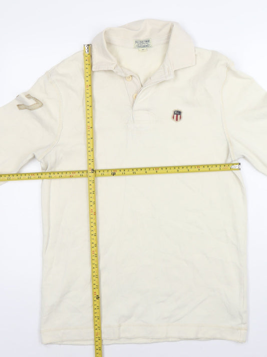 Ralph Lauren Mens Ivory Rugby Polo Shirt Long Sleeve M Cotton American Flag