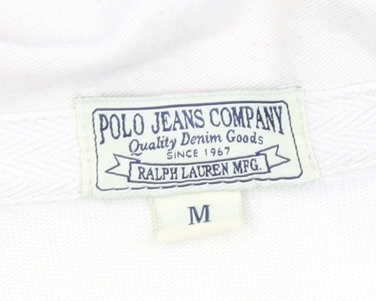 Ralph Lauren Mens Ivory Rugby Polo Shirt Long Sleeve M Cotton American Flag