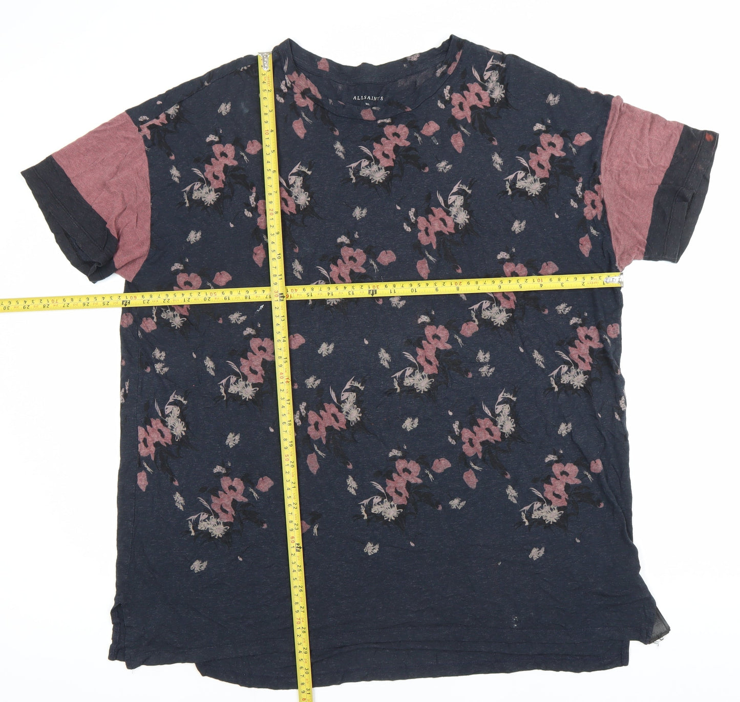 AllSaints Women's Multicoloured Floral T-Shirt L Viscose Wool