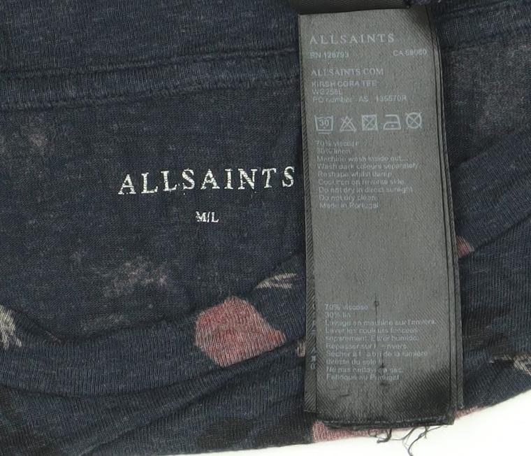 AllSaints Women's Multicoloured Floral T-Shirt L Viscose Wool