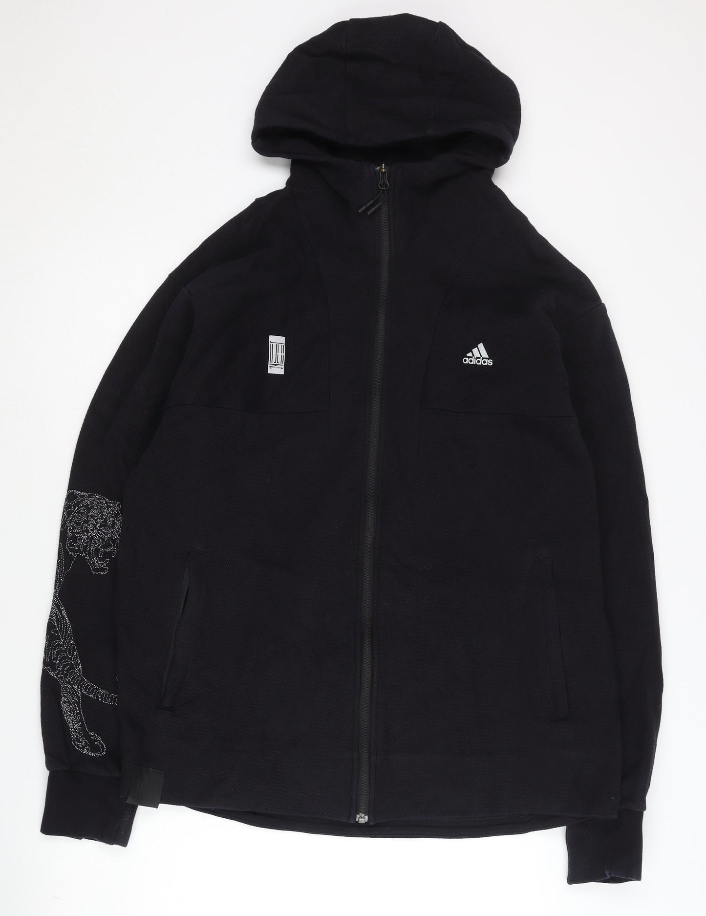 Adidas Men’s Black Full Zip Hoodie L Regular Fit Cotton Sportswear