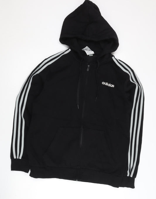Adidas Men’s Black Full Zip Hoodie L Sports Logo Fleece