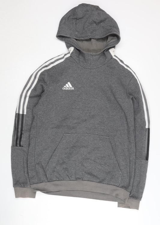 Adidas Men's Grey Pullover Hoodie M Regular Fit Sports Jersey