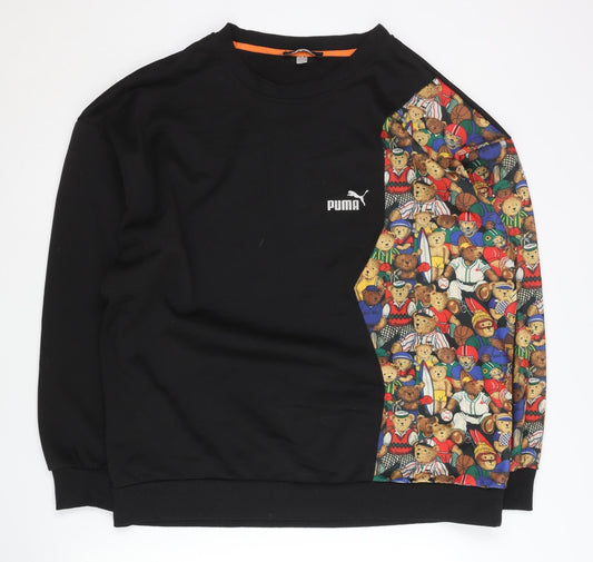 Puma Men’s Black Teddy Bear Graphic Print Pullover Sweatshirt L