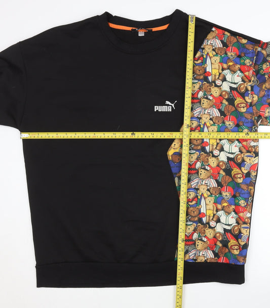 Puma Men’s Black Teddy Bear Graphic Print Pullover Sweatshirt L