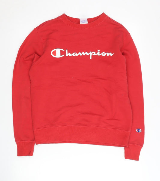 Champion Women's Red Small Pullover Sweatshirt Logo Print Cotton
