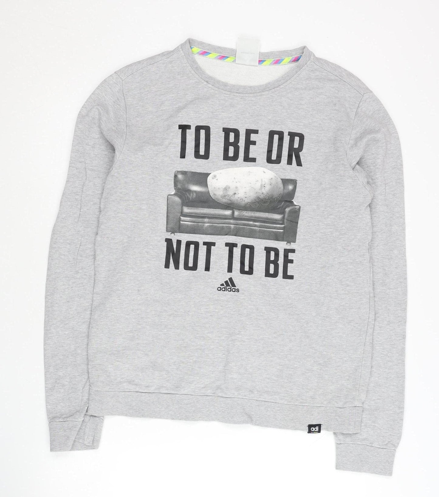 Adidas Men’s Grey Graphic Pullover Sweatshirt M Crew Neck Cotton