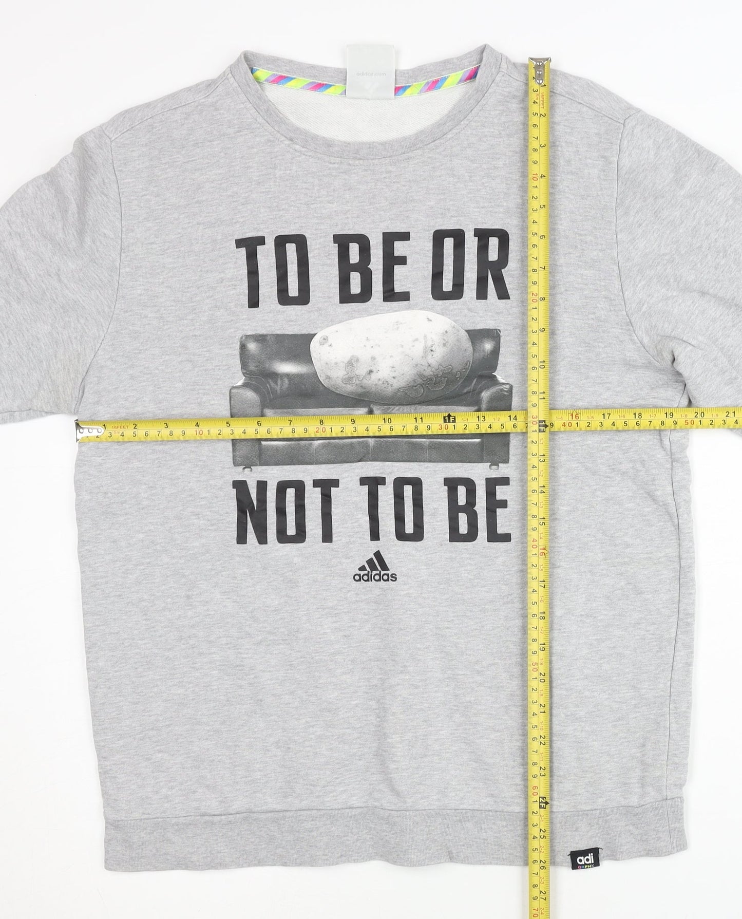 Adidas Men’s Grey Graphic Pullover Sweatshirt M Crew Neck Cotton