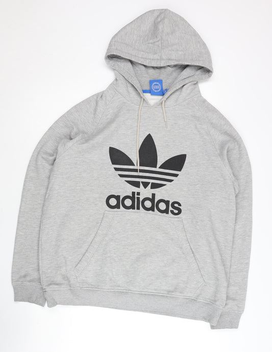 Adidas Men's Grey XL Pullover Hoodie with Trefoil Logo