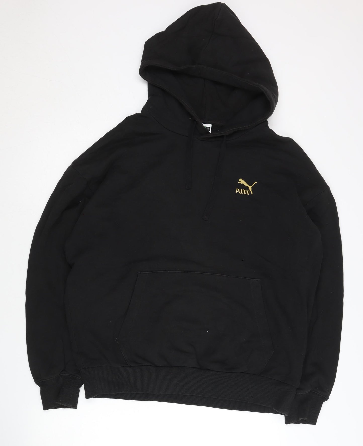 Puma Men's Black M Pullover Hoodie Gold Logo Graphic Sportswear