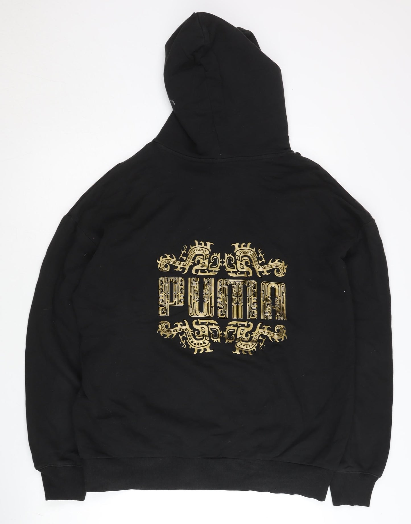 Puma Men's Black M Pullover Hoodie Gold Logo Graphic Sportswear