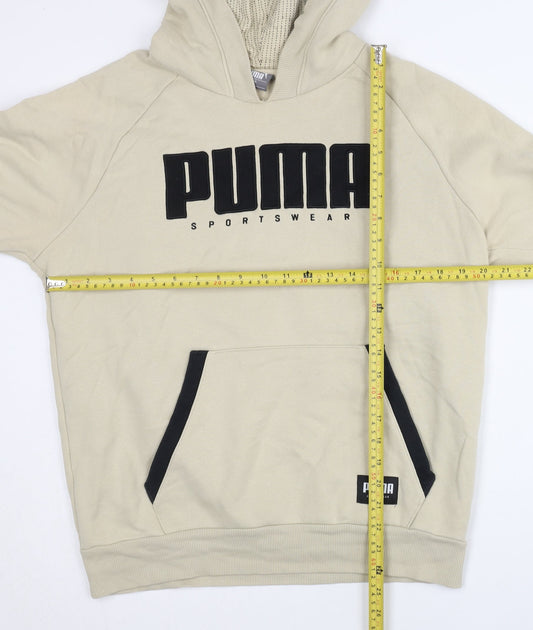 Puma Men's Beige Pullover Hoodie M Logo Sportswear Cotton Blend