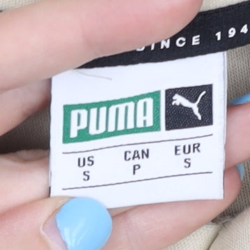 Puma Men’s Beige Pullover Hoodie Small Logo Sports Kangaroo Pocket