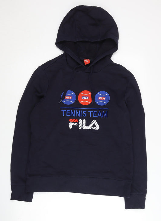 FILA Men's Blue Pullover Hoodie S Embroidered Tennis Sportswear