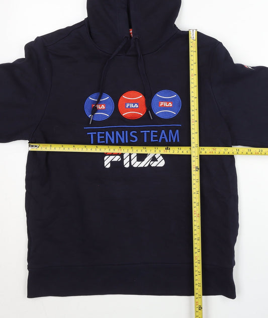 FILA Men's Blue Pullover Hoodie S Embroidered Tennis Sportswear