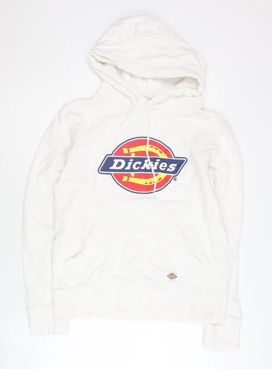 Dickies Men’s White Pullover Hoodie M Logo Print Cotton Jersey
