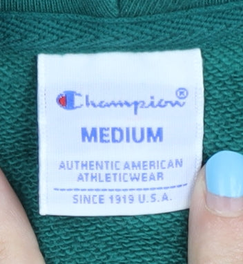 Champion Men's Green Pullover Hoodie Medium Graphic Logo Sportswear