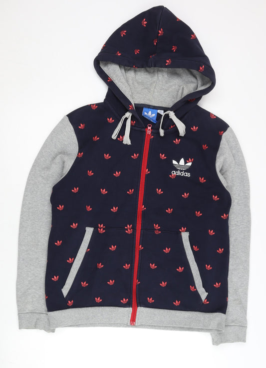 Adidas Mens Blue Full Zip Hoodie L Sports Logo Graphic Print
