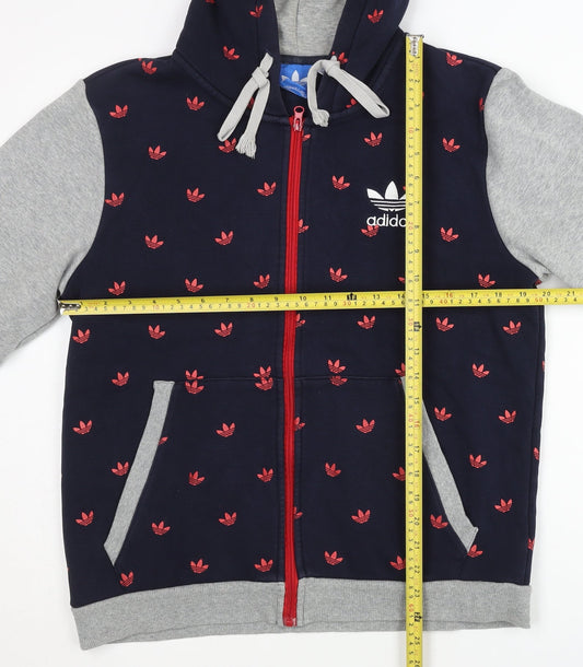 Adidas Mens Blue Full Zip Hoodie L Sports Logo Graphic Print