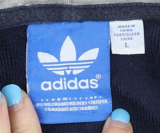 Adidas Mens Blue Full Zip Hoodie L Sports Logo Graphic Print