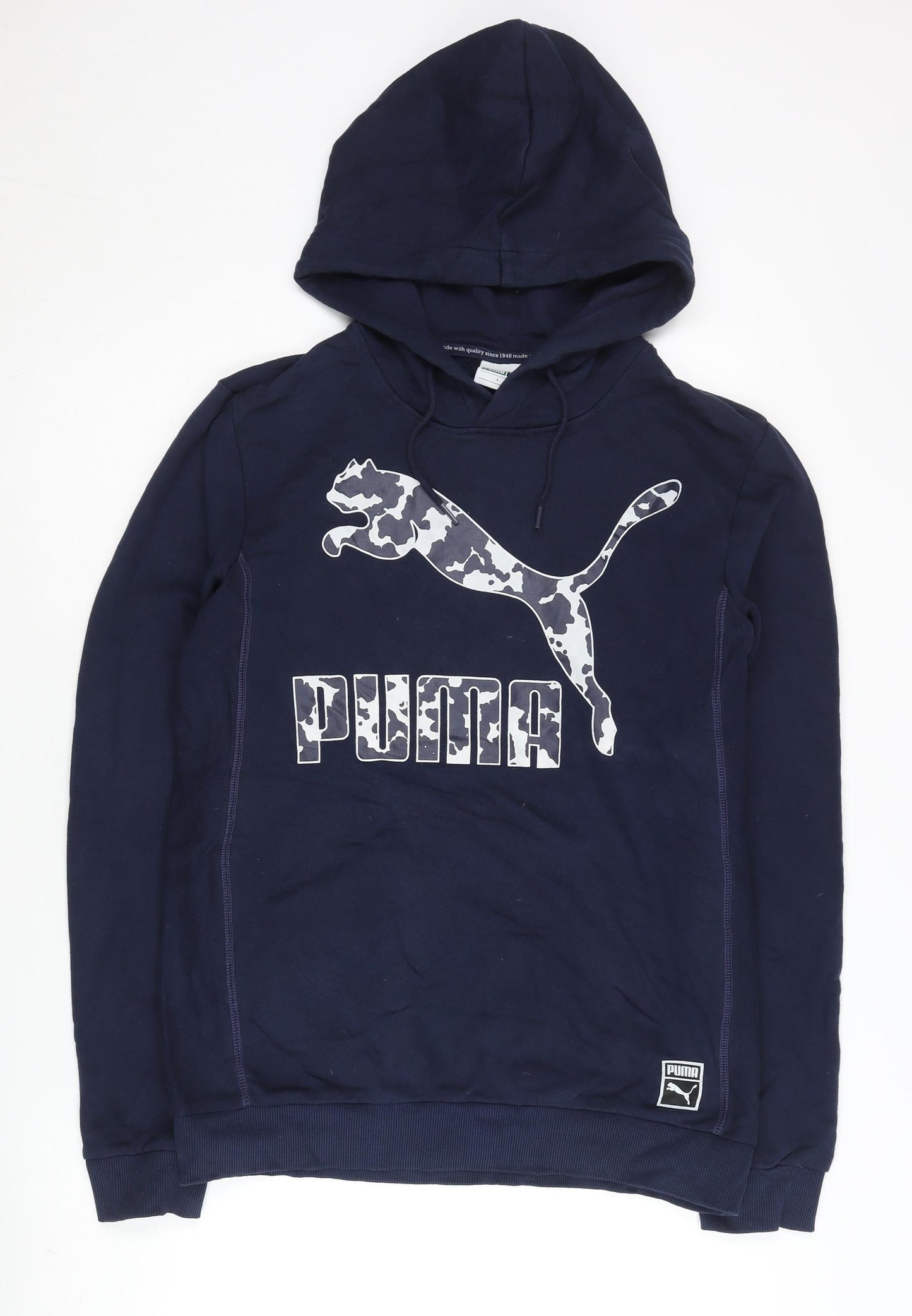 Puma Men’s Blue Pullover Hoodie L Sports Logo Graphic Long Sleeve