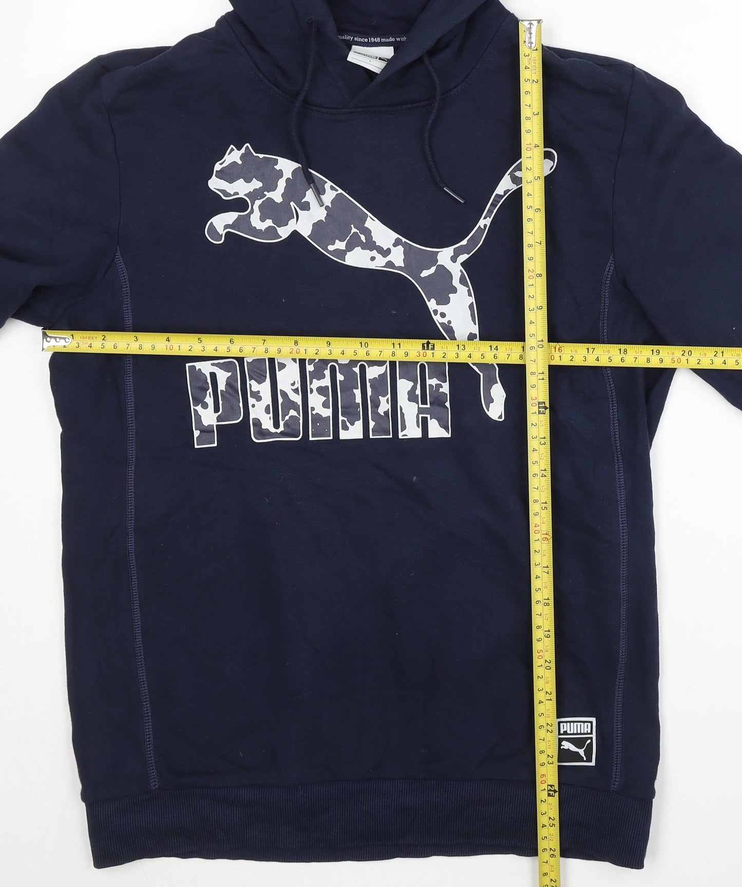 Puma Men’s Blue Pullover Hoodie L Sports Logo Graphic Long Sleeve