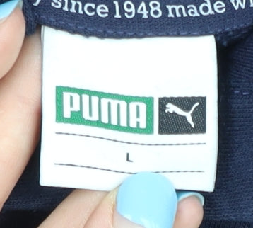 Puma Men’s Blue Pullover Hoodie L Sports Logo Graphic Long Sleeve