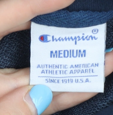 Champion Men's Blue Pullover Hoodie Medium Logo Fleece Sportswear