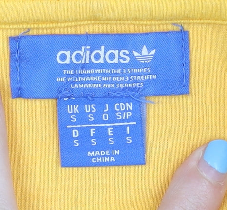 Adidas Men's Yellow Pullover Hoodie S Logo Tape Long Sleeve Sportswear